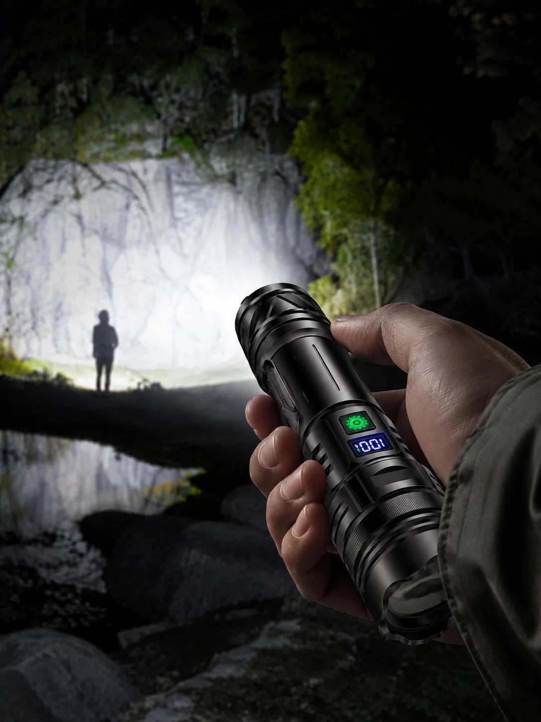 Rechargeable LED Flashlight with 3 Modes, Adjustable Zoom, Waterproof Body and Power Display