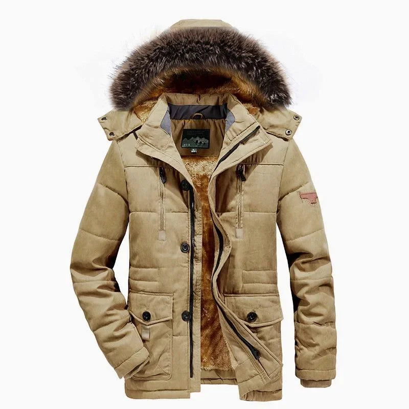 New Fashion Men Hooded Fur Collar Long Jackets Warm Parkas Fleece Down Jackets Male Winter Coats Outdoor Casual Jackets Size 7XL