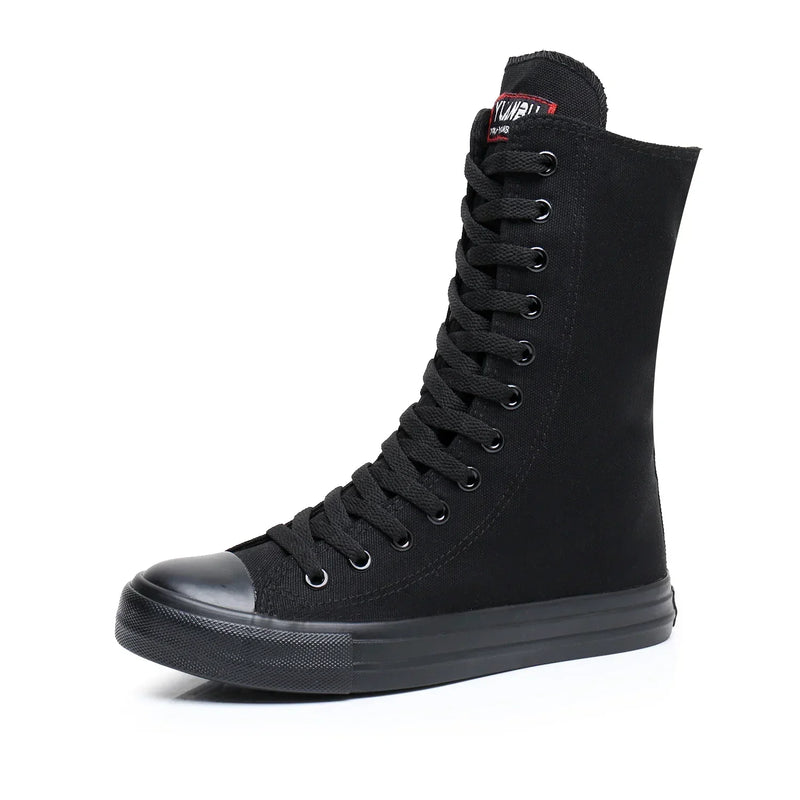 Boots Women Sneakers Canvas Casual High Top Shoes Long Boot Lace-Up Zipper Comfortable Flat Boot Sneakers Tenis Feminino
