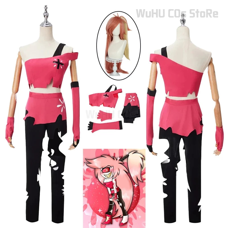 SAIKOU/ Anime Hazzbin Cherri Bombb Hotel Cosplay Costume Pink Outfit Wig Women Halloween Carnival Christmas Cosplay Sexy Costume