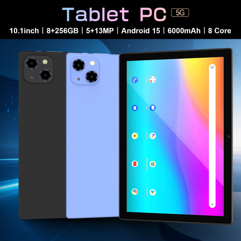 10.1" HD Tablet Android15 Octa Core 8GB+256GB 1280*800 IPS 6000mAh WiFi BT5.2 Dual Camera Gaming Learning Tablet