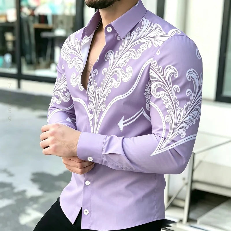 Men's Shirt with Contrasting Print, Black, White, and Red | SAMAG