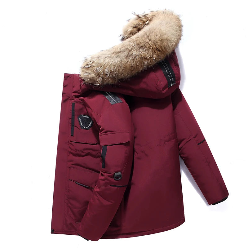 Winter Down Jacket Men Down Cotton Parkas Coat Mid-length Large Fur Collar Male Thicken Coat Snow Overcoat -30 Degree Parkas