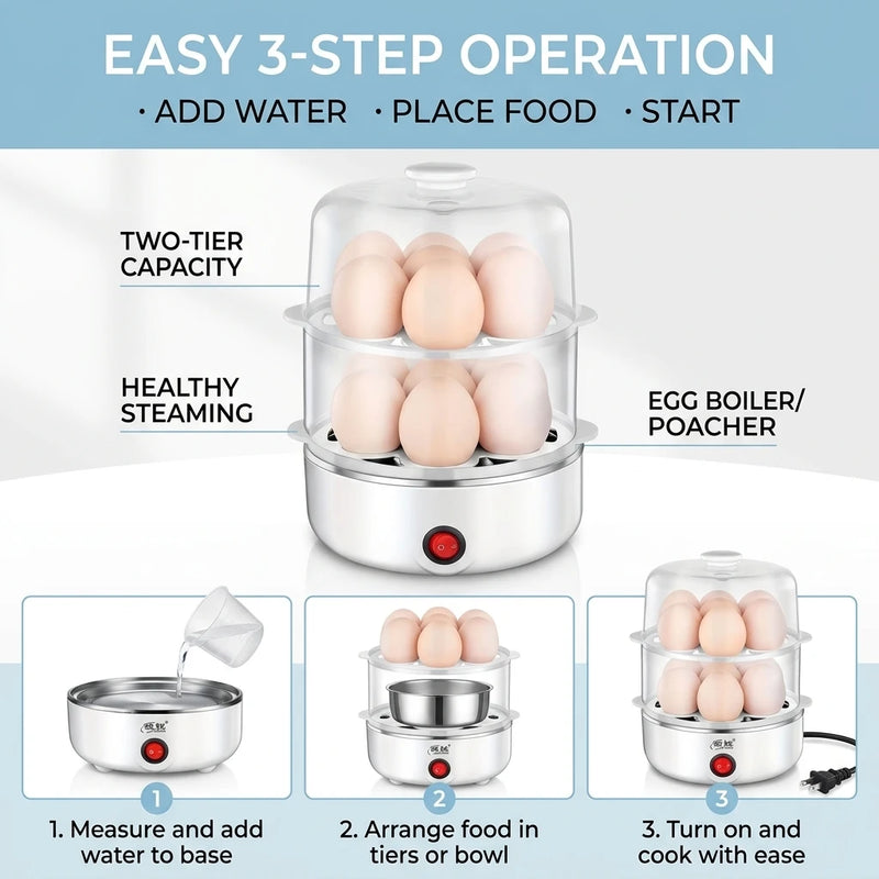 Dual-Layer Microwave Egg Cooker, BPA-Free Rapid Egg Boiler with Anti-Splatter Lid, Versatile Poacher for Fast & Healthy Eggs
