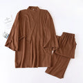 2026 Men's Japanese Kimono Robes Sets Cotton Linen Pajamas Two-piece Set Couple Loose Bathrobes Sweat Steaming Home Service Suit