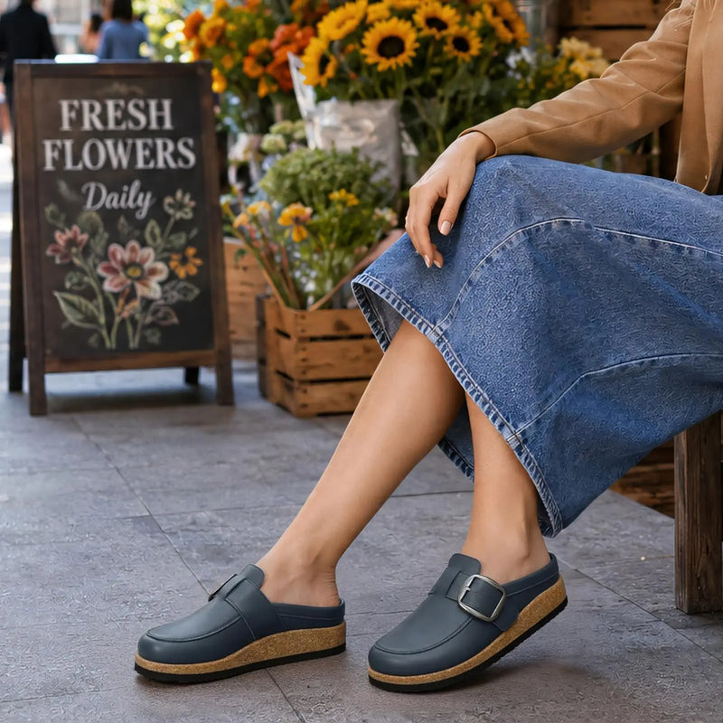 Comwarm Vegan Leather Women's Clogs With Arch Support Classic loafer-inspired Design Slides Cork Footbed Outdoor Mules For Women