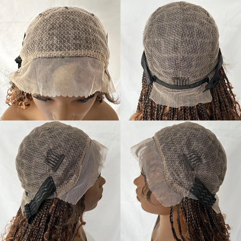 32 Inch Knotless Full Lace Boho Box Braid Synthetic Wig for Women Braided Wigs with Bohemian Curly Ended Double Full Lace