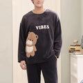 Autumn and Winter Men's Pajamas Simple Casua Homewear Sleepwear Warm Coral Fleece Nightwear Plus Size Dinosaur and Bear Pattern