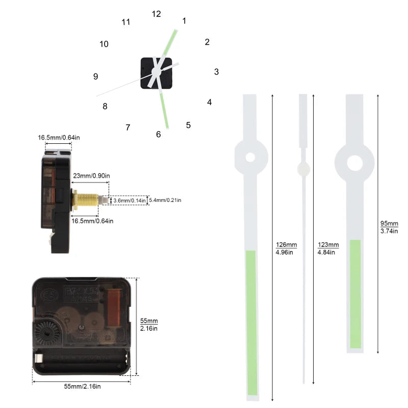 Wall Clock Quartz Movement Mechanism with Golden Hands Pointer Set, Metal Hook for Clock DIY Clock Repair Parts Replacement