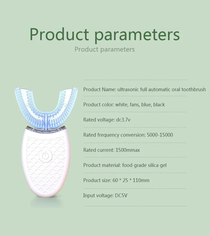 Intelligent U-Type Toothbrush 360 Degrees Sonic Electric Automatic with USB Charge Waterproof Silicon Head for Oral Care