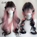 Synthetic Long Curly Wavy Lolita Wig with Bangs Wig Girl Cute Ombre Pink Blonde Black Cosplay Party Halloween Harajuku Wig