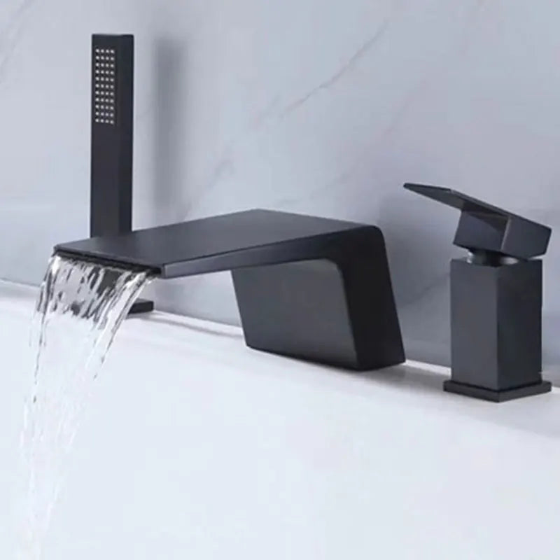 Waterfall split bath faucet Hot and cold Water flow three-hole three-piece bathtub handle shower set faucet Diverter  Black