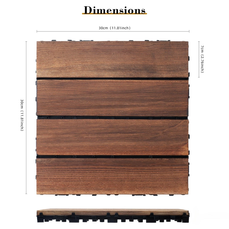 30Pcs Anti corrosion wood flooring, outdoor carbonized wood flooring, balcony, household courtyard flooring, splicing waterproof
