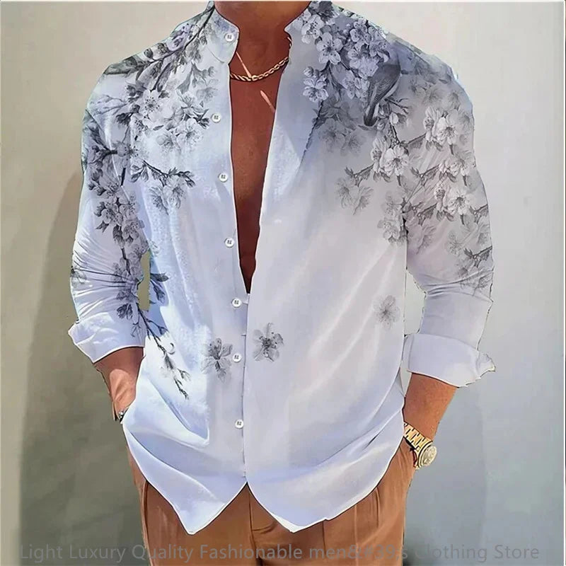 New men's shirt long-sleeved 3D printing flower pattern | SAMAG