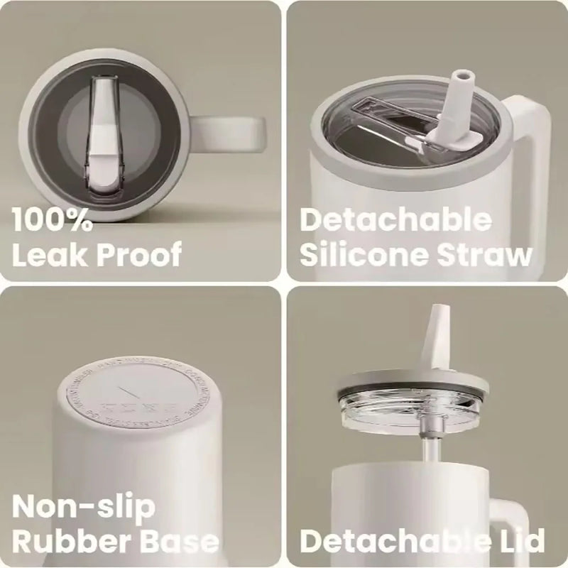 40oz Stainless Steel Thermos Cup with Straw Portable Car Cup Large Capacity Travel Mug Cup Water bottle 1200ml Coffee Mugs