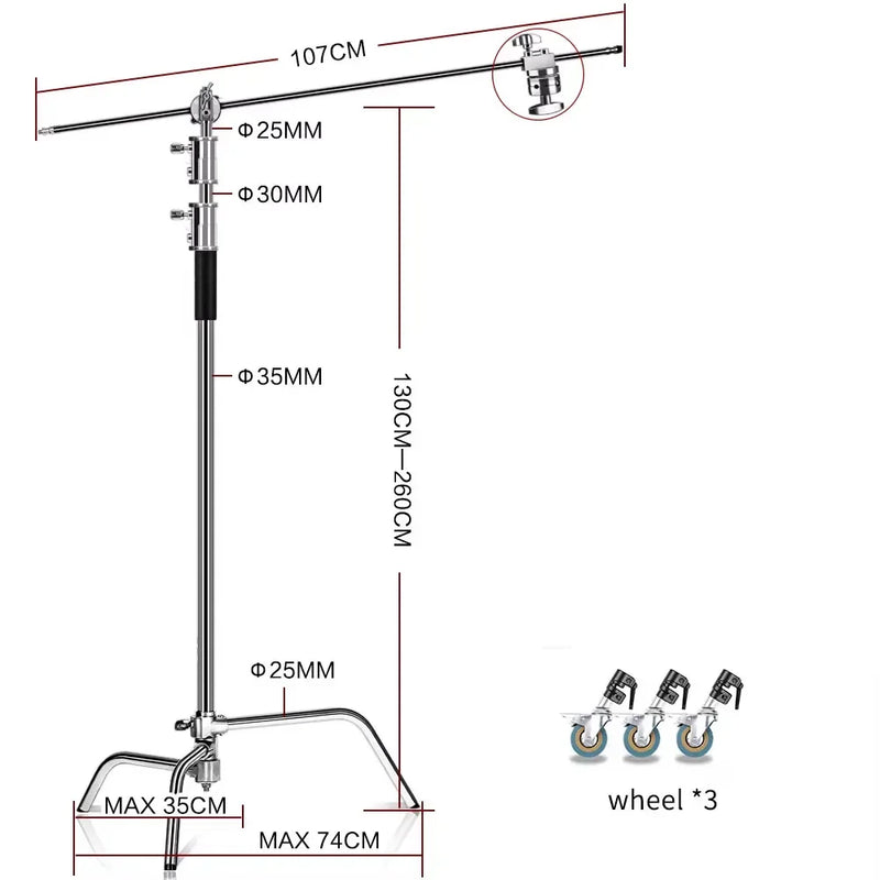 C Stand Stainless Steel Kit Light Stand With Weight Bag Photo Studio Accessories Extension Rod 2.49M Length Arm Cross Boom
