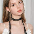 2 Pcs Retro Lace Ribbon Bow Neckband Women Fashion Simple Double Layer Long Tassel Necklace Versatile Neck Ornament Accessories