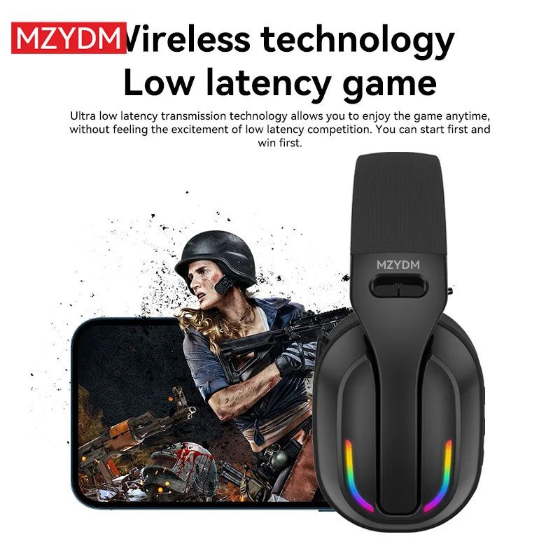 MZYDM Over Ear Headset Bluetooth5.4 Wireless Stereo Gaming B500 Earphones Built-in Mic RGB Light Low Latency Headphones For PC