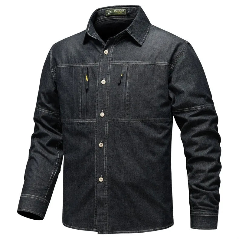 New Fashion Men Classic Light Blue Long Sleeves Denim | SAMAG