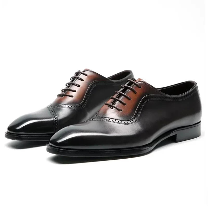 Men's Square-toe Lace-up Leather Shoes New Style First-layer Cowhide Oxfords Man Shoes Business Formal Shoes Wedding Office Shoe