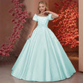 Elegant Flower Girl Dresses for Wedding Satin Beaded - View 15 | SAMAG
