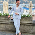 Men's Seersucker Striped Suits 2 Piece Slim Fit Summer Casual Pinstripe Suit for Men Wedding Grooms Blazer Jacket Pants Sets