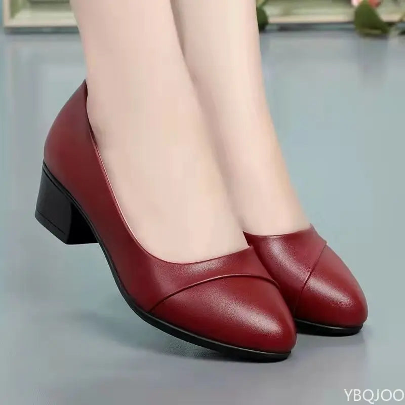 Spring and Summer Soft Soled Comfortable Anti Slip Fashionable Women's High Heels New Mid Heel Mom Work Women's Shoes 2025