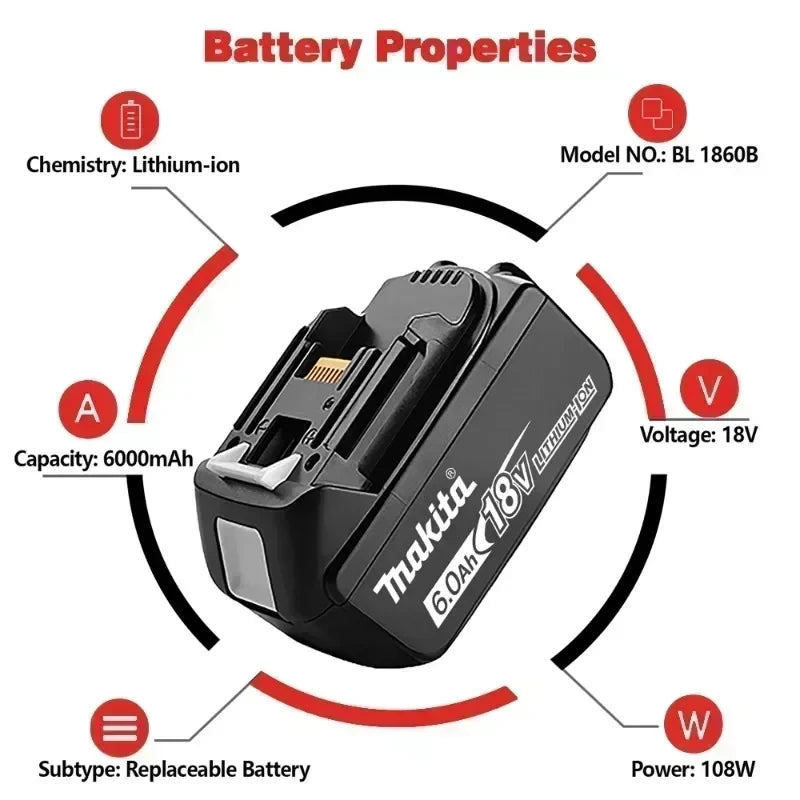 Original Makita 18V Battery 6AH Is Used for Replacing Lithium Batteries in Makita BL1840BL1830b BL1850b BL1850BL1860BL1815.