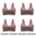FallSweet 4PCS Plus Size Ice Silk Bra for Women Seamless Push Up Bralette Wireless Lace Brassiere Summer Underwear Lingerie Tops