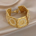 Vintage Gold Plated Stainless Steel Coins Wrist Bracelet for Women Men Classic Ethnic Cuff Bracelets Waterproof Jewelry