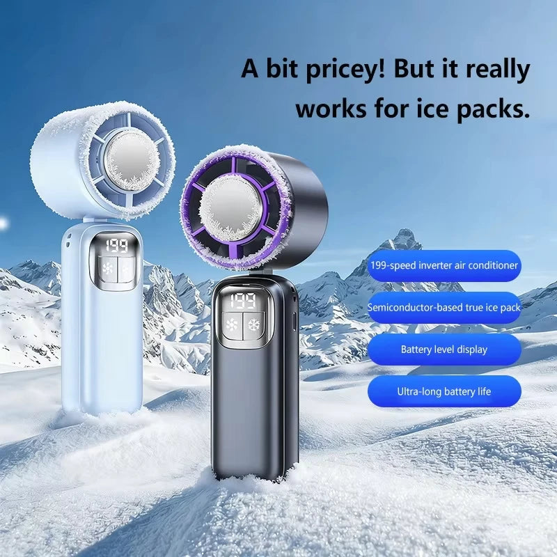 Lenovo Handheld Fan Cooling Ice Cooler Rechargeable USB Brushless Motor 199 High Speed Turbo Jet Fan for Outdoor Travel Office