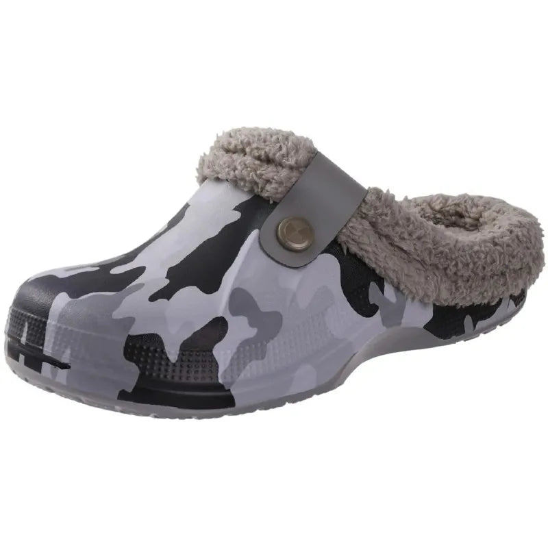 Smile Winter Fur Lined Clogs Women Fuzzy Slippers Men Warm House Slippers Adult Outdoor Waterproof Slippers Comfort Garden Clogs