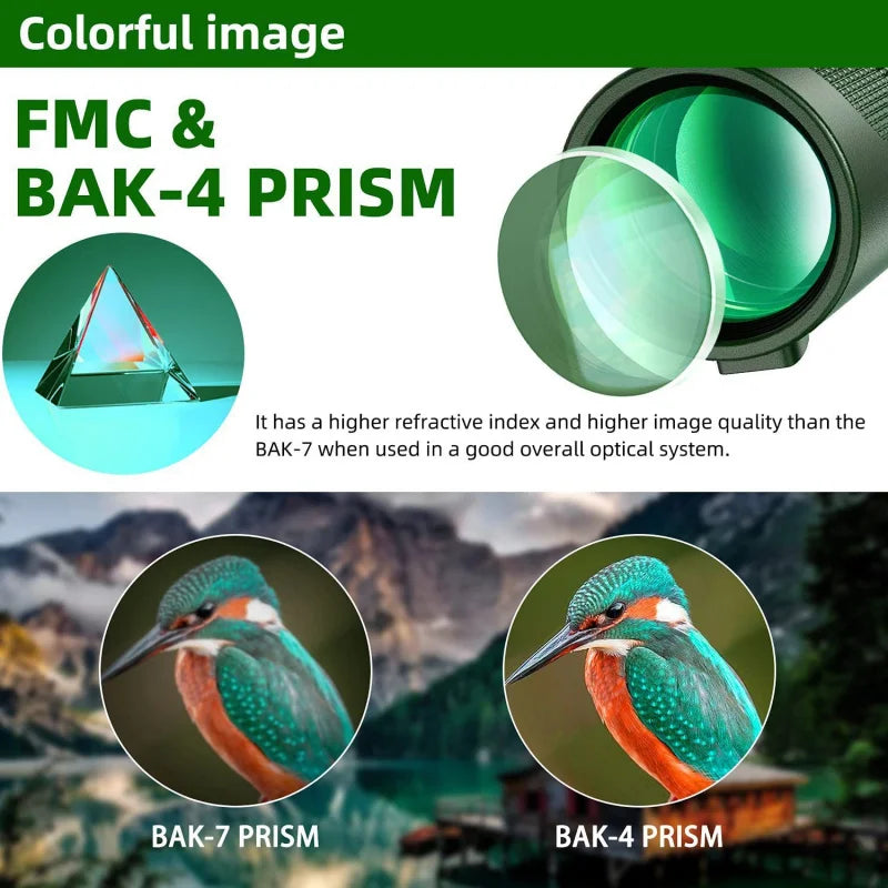 Professional 80x100 HD Monocular Telescope w/ Phone Adapter & Tripod, BAK4 Prism for Bird Watching, Hunting, Night Vision