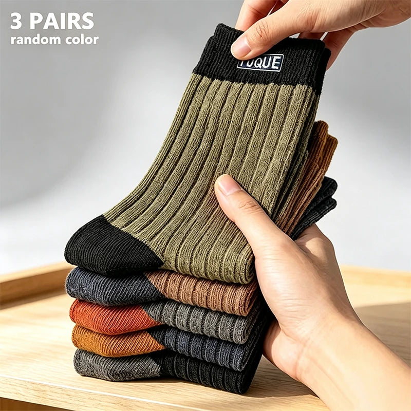 3 Pairs Men's Trendy Color Block Crew Socks, Breathable | SAMAG