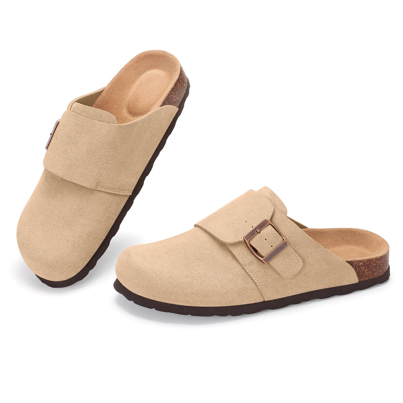 Litfun Classic Clogs Slippers For Women Casual Concise Slides Suede Cork Sandals Summer New Women Mules With Adjustable Buckle