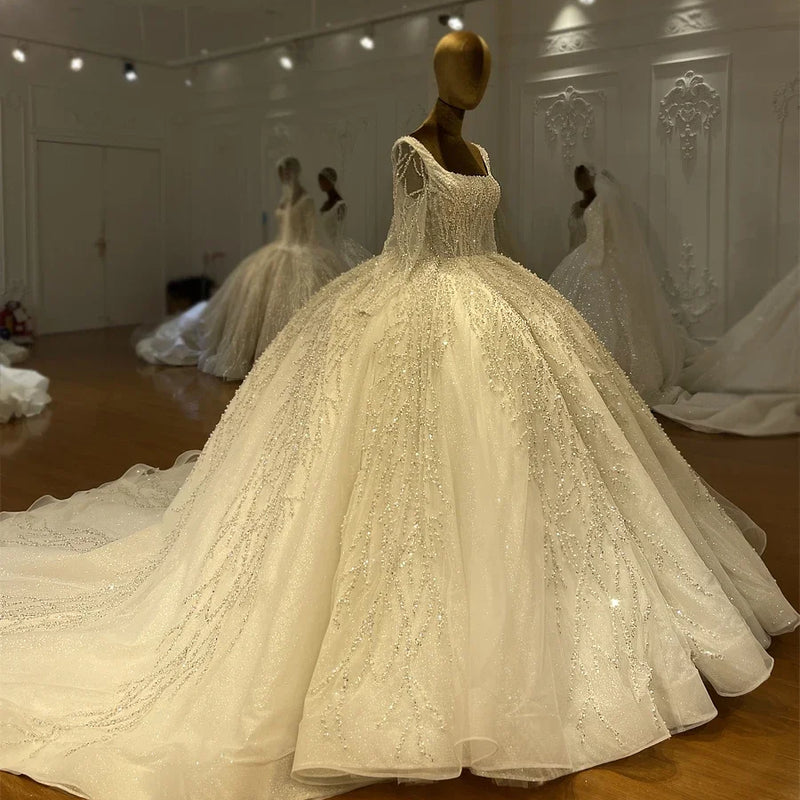 Luxury Sparkly Ball Gown Wedding Dress Long Sleeves - View 5 | SAMAG
