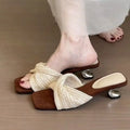 Summer New Woven Cross Strap Square Toe Breathable Mule Sandals - Open Toe Irregular Metal Heel Pumps, Beach Vacation Shoes 2026