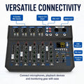 6 Channel Audio Mixer with 2 Wireless Microphones Bluetooth USB DJ Console Sound Mixer for Podcast Live Streaming Karaoke Studio