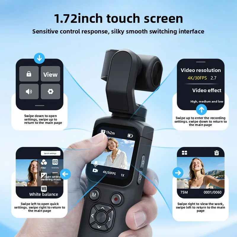 4K WiFi Vlogging Camera 1.72" Touchscreen Mini DV Camcorder Portable Video Recorder for Sport Bike Travel Police Law Enforcement