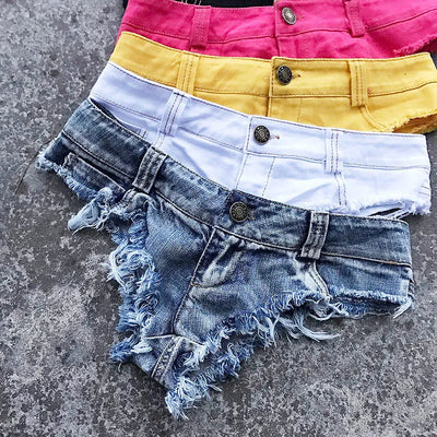 Qisin Women Sexy Low Waist Hole Tassel Denim Shorts Jeans | SAMAG