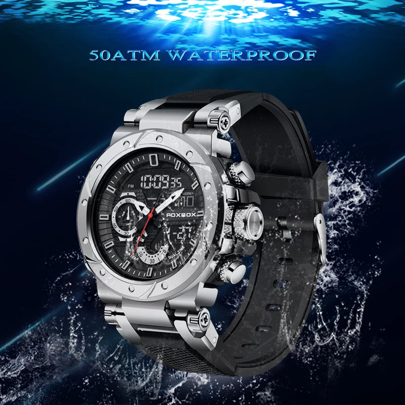 FOXBOX Top Brand Watches Luxury Men Quartz Waterproof Digital Wristwatch Fashion Military Mens Watch Luminous Clock Reloj Hombre