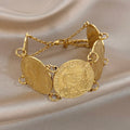 Vintage Gold Plated Stainless Steel Coins Wrist Bracelet for Women Men Classic Ethnic Cuff Bracelets Waterproof Jewelry