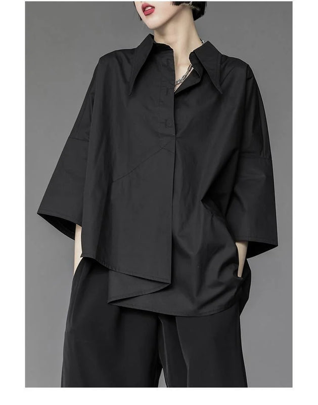 Spring Summer Women's Irregular Asymmetric Loose Button - View 5 | SAMAG