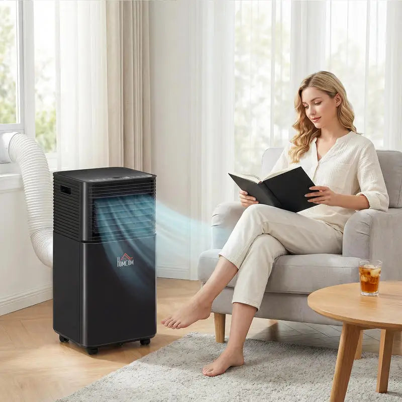HOMCOM 8000 BTU Portable Air Conditioner with Dehumidifier, Cooling Fan, Sleep, Remote, 24H Timer, Auto Off, Black