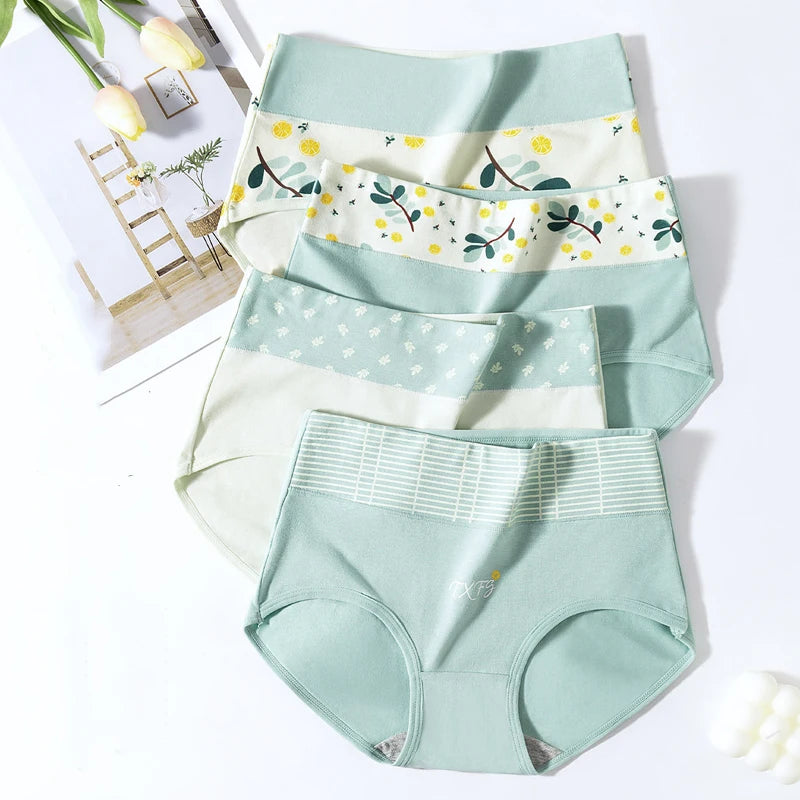 4Pcs Women'S Cotton Panties High Waist Body Shaper Underwear Plus Size M-5XL Sexy Ladies Briefs Breathable Solid Female Lingerie