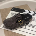 Women Slip on Lazy Shoes French Style Rhinestone Mules Closed Toe Casual Versatile Half Slipper Outdoor 2026 Spring Autumn