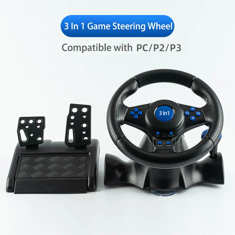 4 in 1 Wired Steering Wheel with Pedals and Shift joystick, Built-in Dual Motors,180 Degrees Racing Wheel for PS3,PS2 & PC