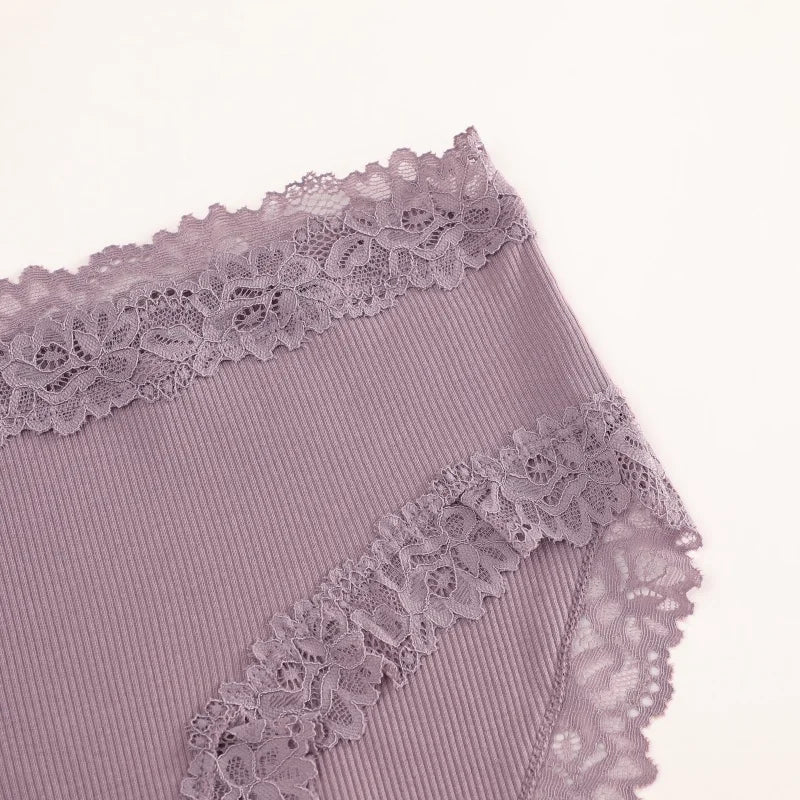 5PCS Seamless Cotton Fabric Panties Women Patchwork Lace Floral Underwear Elastic High Waist Briefs Sexy Female Lingerie S-XXL