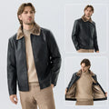 Faux Fur Faux Leather Men Jacket Thickened Plush Lining Warm PU Leather Jacket Brown Leather Jacket Winter Faux Fur Collar Coat