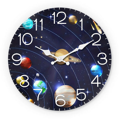 Wooden Wall Clock with Universe and Planet Motifs | SAMAG